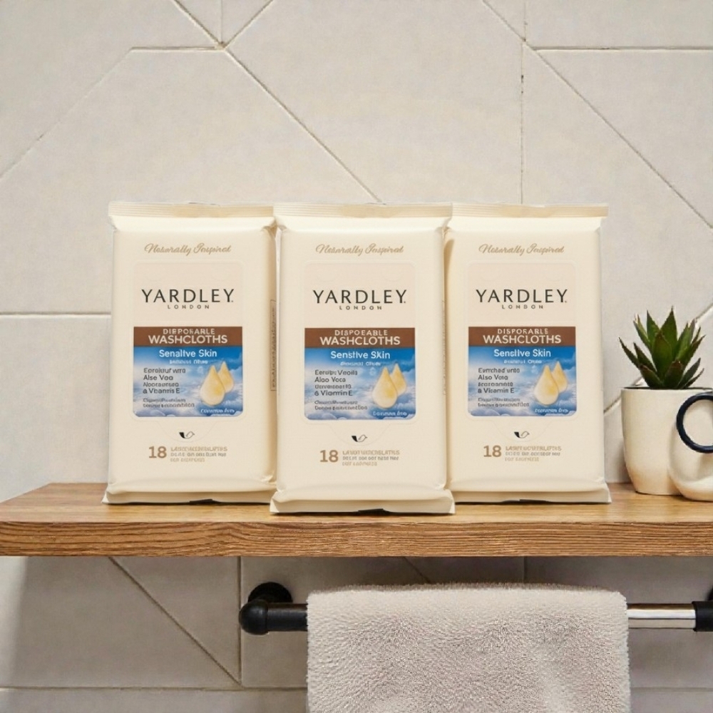 New sealed lot of 3 Yardley London Disposable Washcloth packs for sensitive skin